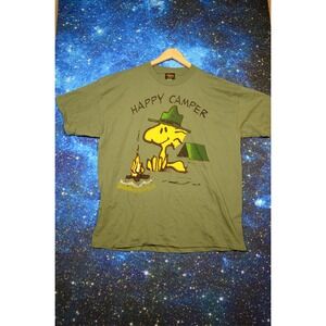 Vintage Peanuts Woodstock Shirt Mens XL Green Happy‎ Camper Made in USA 90s